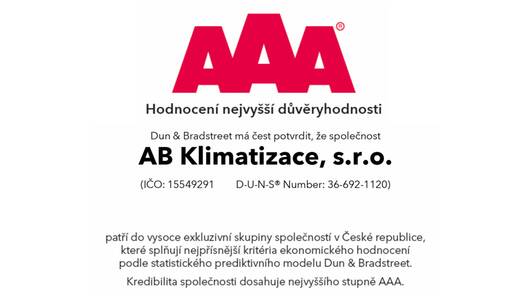 Certifikát nejvyšší důvěryhodnosti AAA pro společnost AB Klimatizace od Dun & Bradstreet