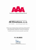 Certifikát největší důvěryhodnosti firmy AB Klimatizace AAA | Certifikáty